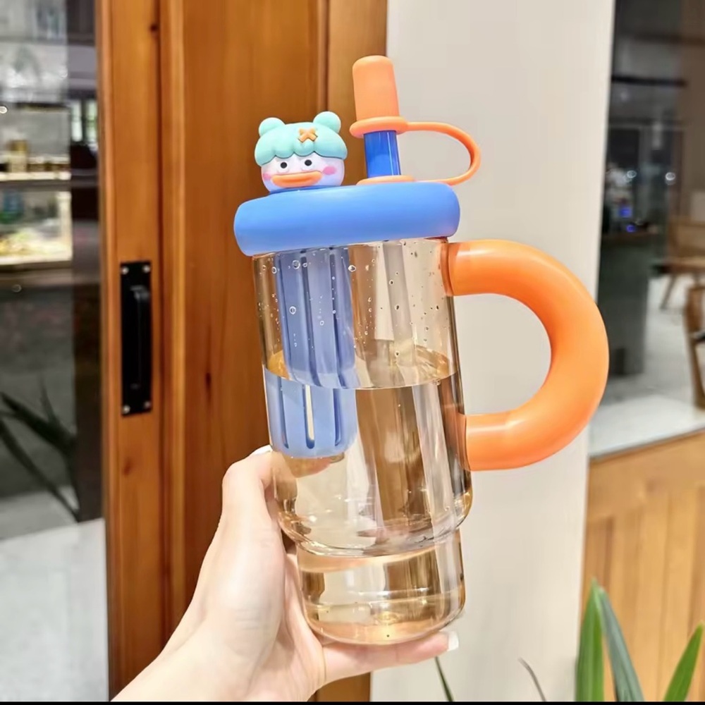 Cute Orange and Blue  Cup with Straw Capacity: 900ml